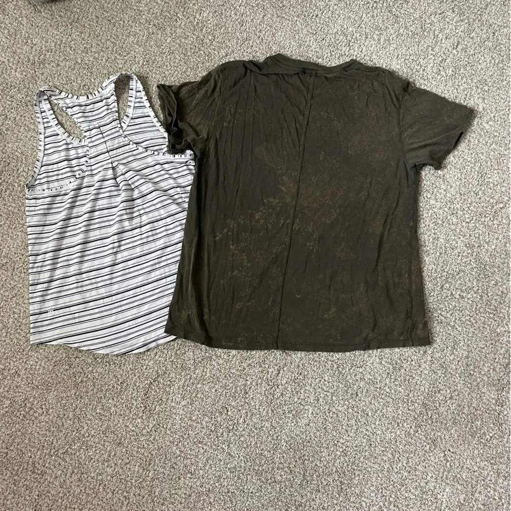 Lululemon All Yours Basic Tee Burnout Olive Green and Love Tank Stripe 6 - Picture 2 of 4